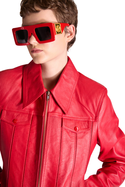 Tailored Shirt Collar Zip Up Leather Jacket