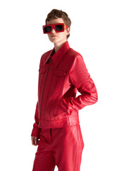 Tailored Shirt Collar Zip Up Leather Jacket