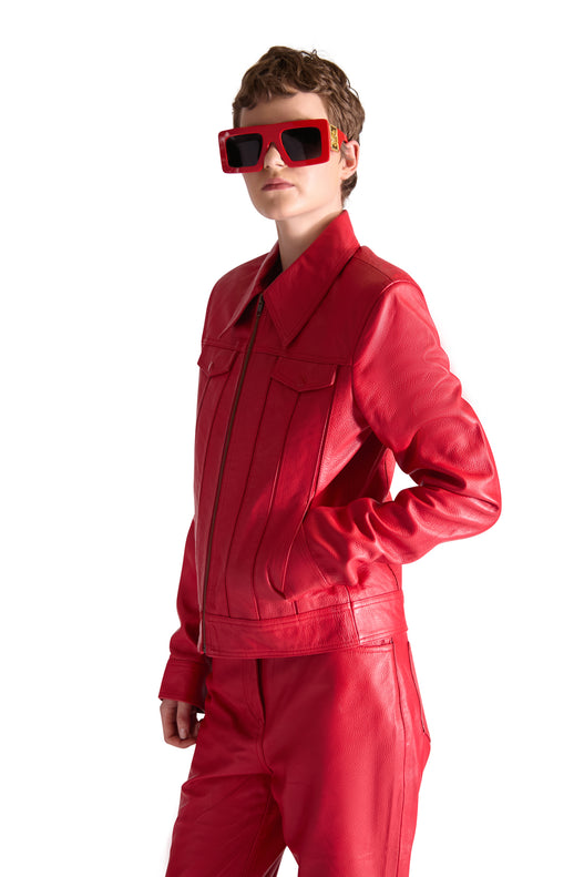 Tailored Shirt Collar Zip Up Leather Jacket