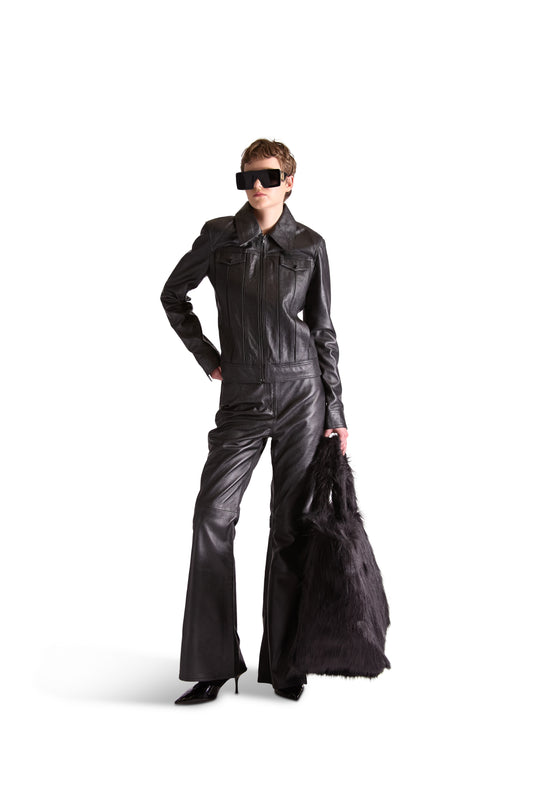 Tailored Leather Flared Trousers
