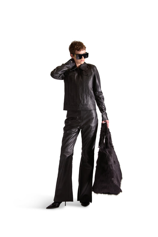 Tailored Leather Flared Trousers