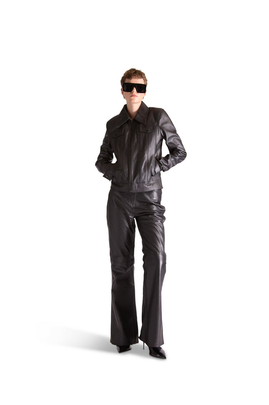 Tailored Leather Flared Trousers