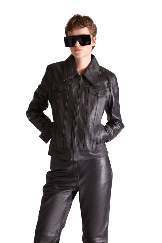 Tailored Leather Flared Trousers