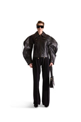 tailored leather shirt collar jacket