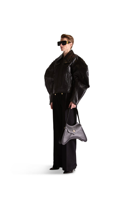 tailored leather shirt collar jacket