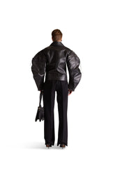 tailored leather shirt collar jacket