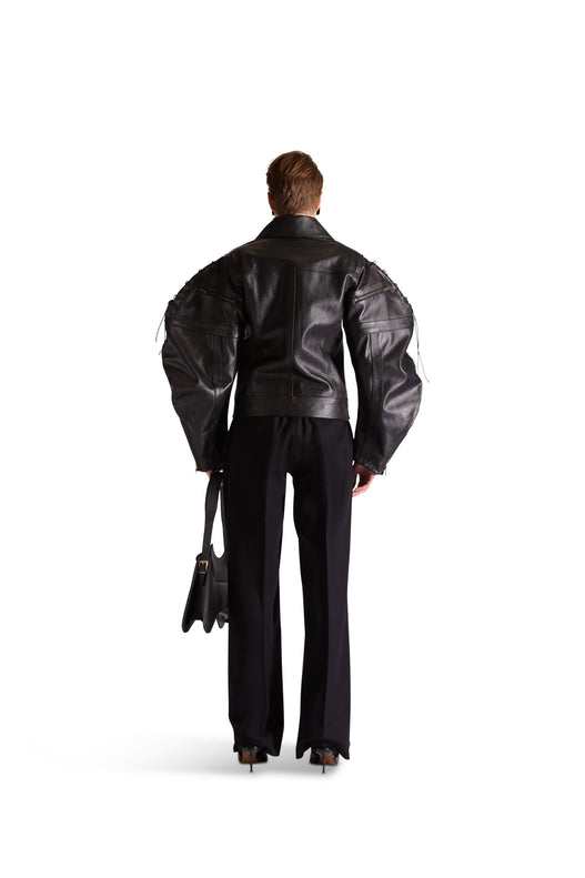 tailored leather shirt collar jacket