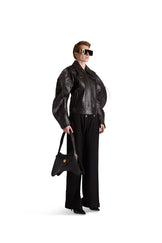 tailored leather shirt collar jacket