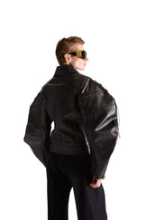 tailored leather shirt collar jacket