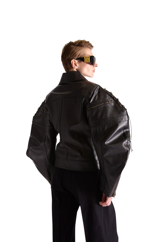 tailored leather shirt collar jacket