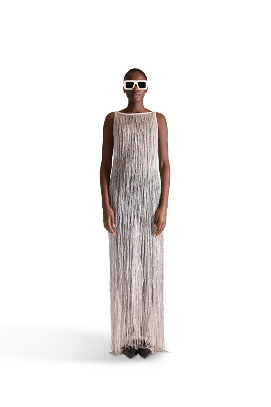 Hand Embroidered Tassel Sheer Dress