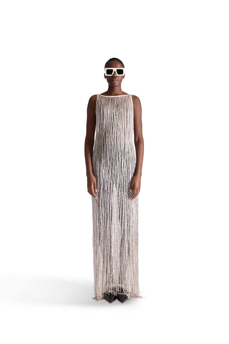 Hand Embroidered Tassel Sheer Dress