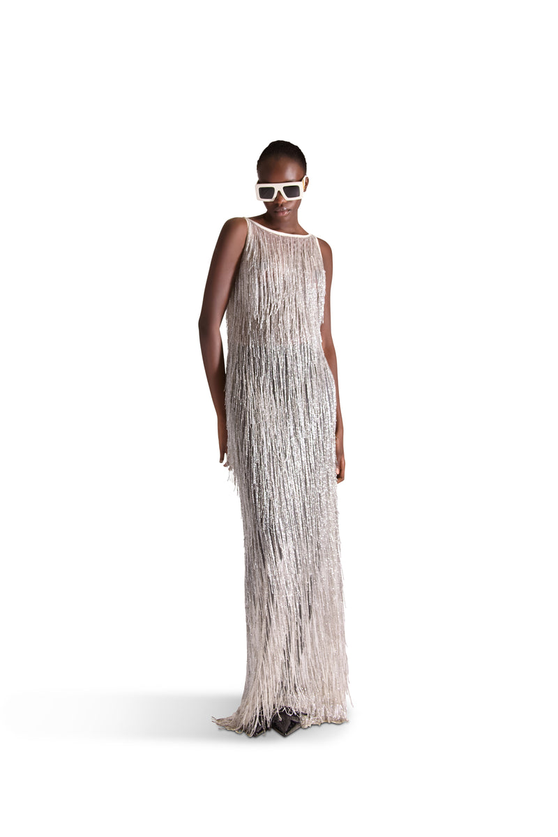 Hand Embroidered Tassel Sheer Dress