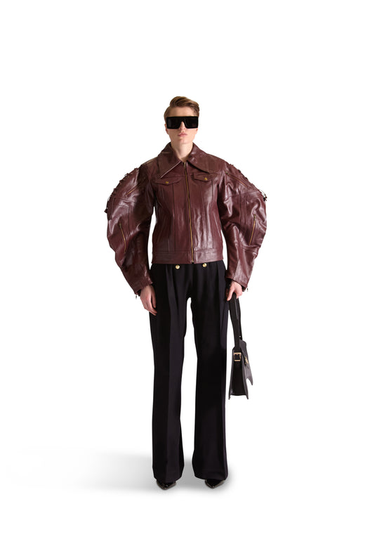 Tailored Leather Shirt Collar Jacket