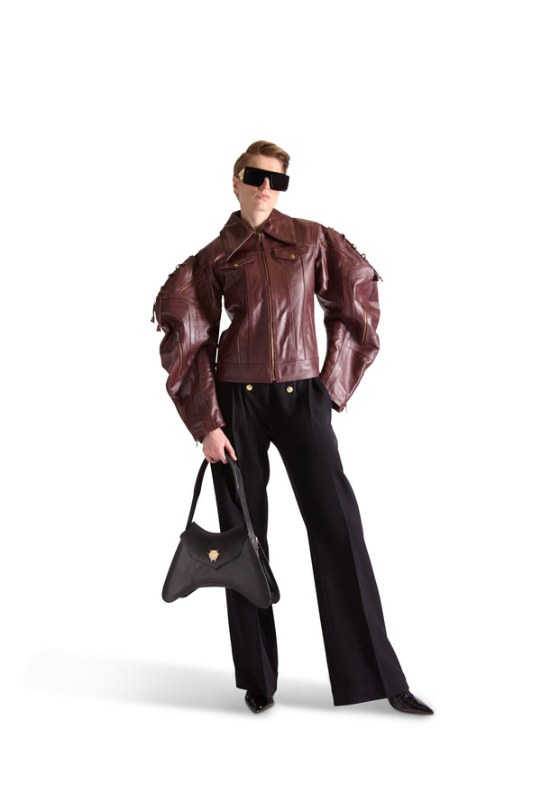 Tailored Leather Shirt Collar Jacket