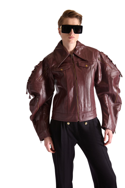 Tailored Leather Shirt Collar Jacket