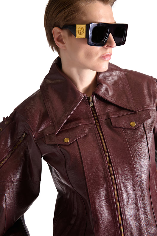 Tailored Leather Shirt Collar Jacket