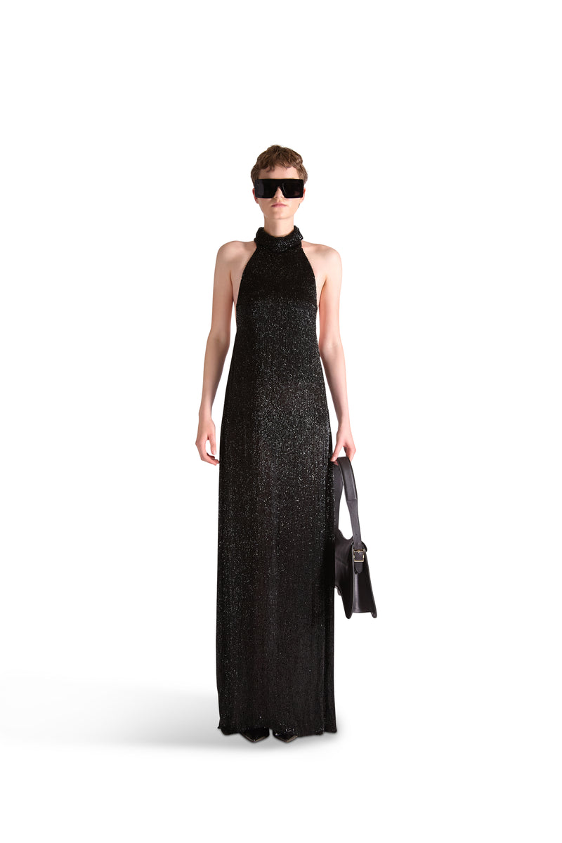 Hand Embroidered Beaded Backless Evening Dress