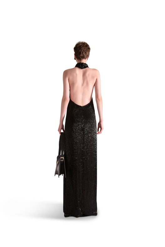 Hand Embroidered Beaded Backless Evening Dress