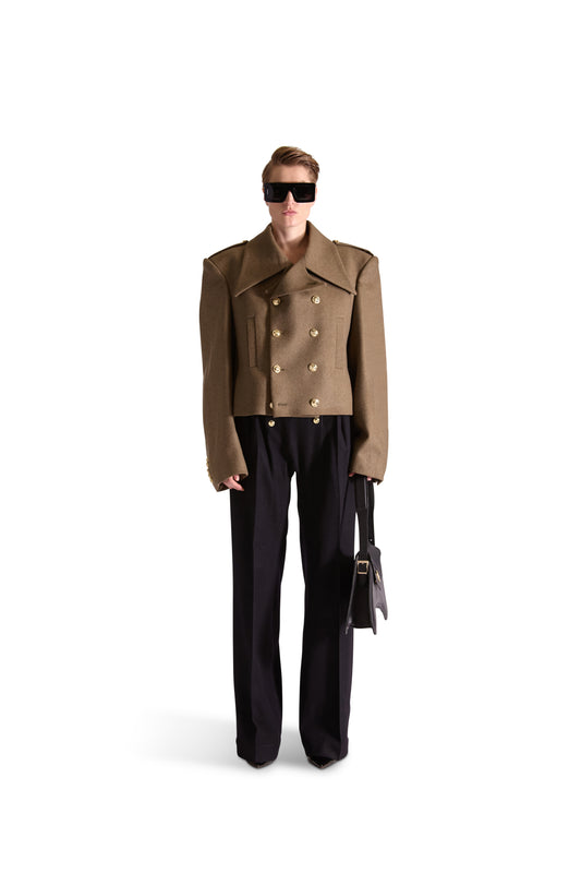 Shirt collar double breasted wool jacket