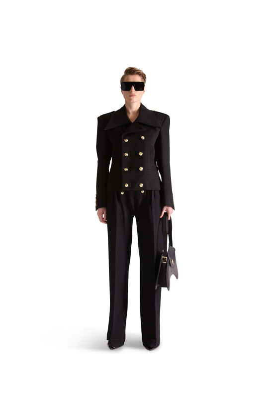 Shirt Collar Double Breasted Wool Jacket