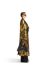 Hand Embroidered Peak Lapel Double Breasted Long Coat