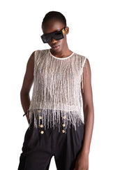 Hand Embroidered Beaded Tassel Top