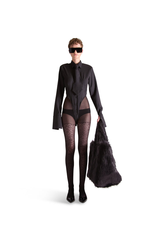 Tailored Wool Pinstripe Shirt Bodysuit