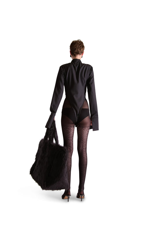 Tailored Wool Pinstripe Shirt Bodysuit