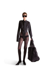 Tailored Wool Pinstripe Shirt Bodysuit