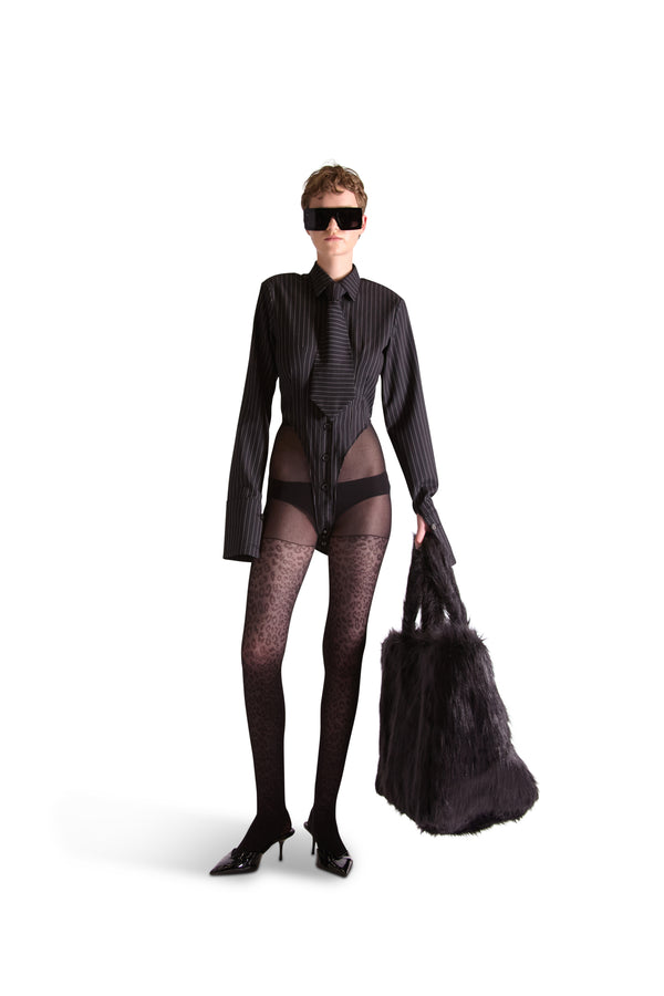 Tailored Pinstripe Wool & Cashmere Shirt Bodysuit