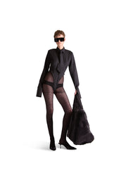 Tailored Wool Pinstripe Shirt Bodysuit