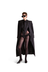 Peak Lapel Double Breasted Pinstripe Wool Overcoat