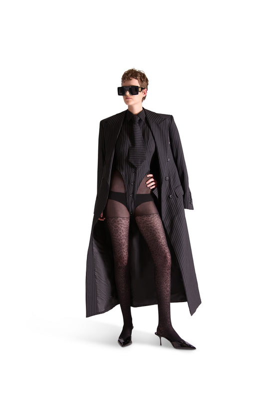 Tailored Wool Pinstripe Shirt Bodysuit