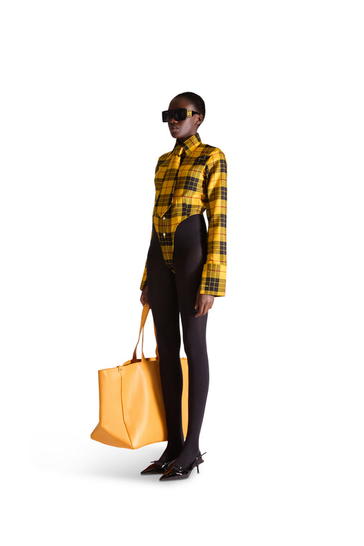 tailored shirt buttoned check bodysuit