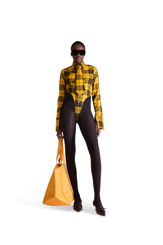 tailored shirt buttoned check bodysuit