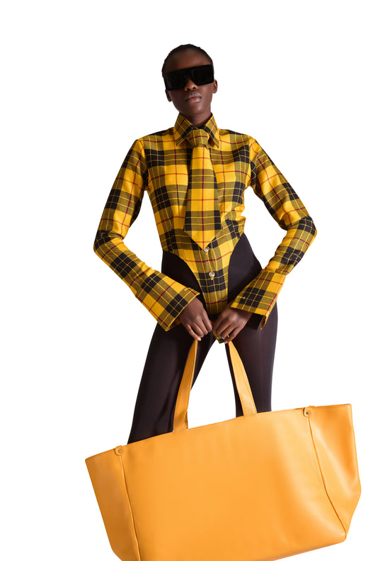 tailored shirt buttoned check bodysuit