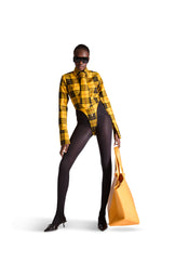 tailored shirt buttoned check bodysuit