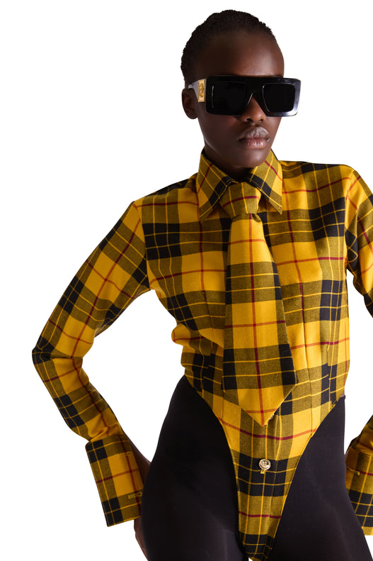 tailored shirt buttoned check bodysuit
