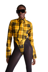 tailored shirt buttoned check bodysuit