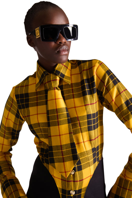 tailored shirt buttoned check bodysuit