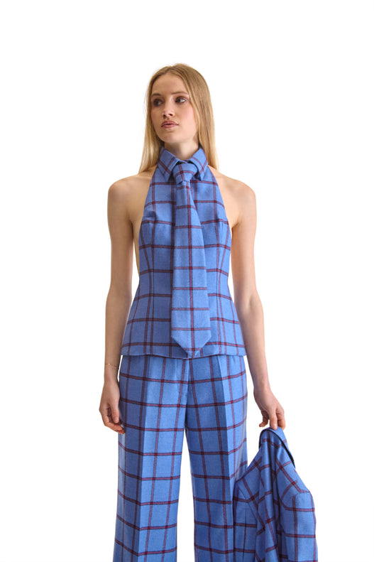 Tailored Sleeveless Backless Check Shirt
