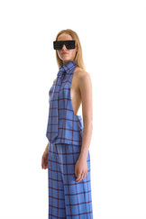 Tailored Sleeveless Backless Check Shirt