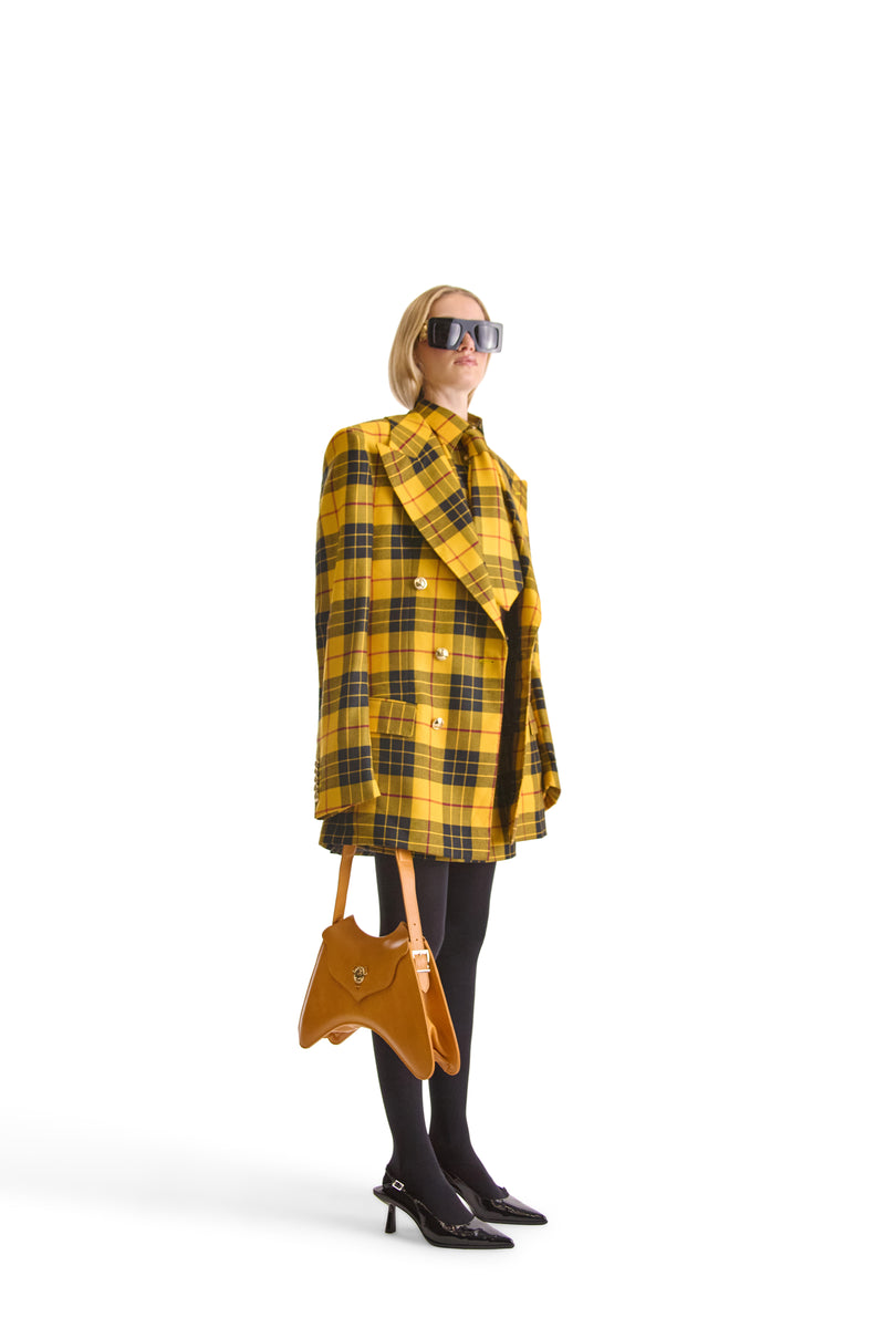 Peak Lapel Double Breasted Plaid Wool Blazer