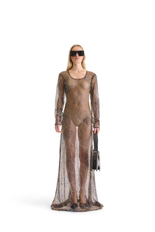 Hand Embroidered Sheer Evening Dress