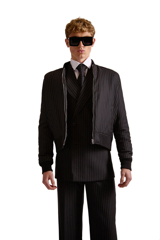 Pinstripe Peak Lapel Double Breasted Blazer