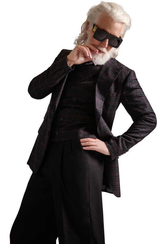 Peak Lapel Single Breasted Check Blazer