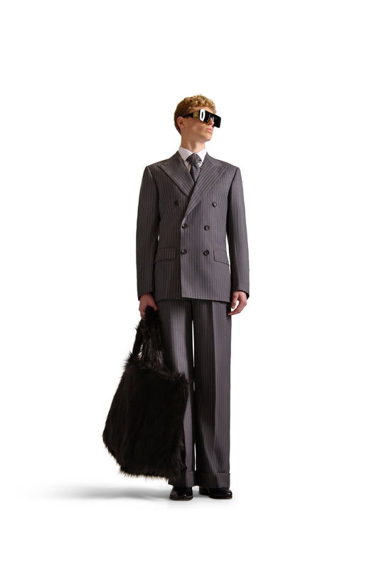 Pinstripe Peak Lapel Double Breasted Blazer