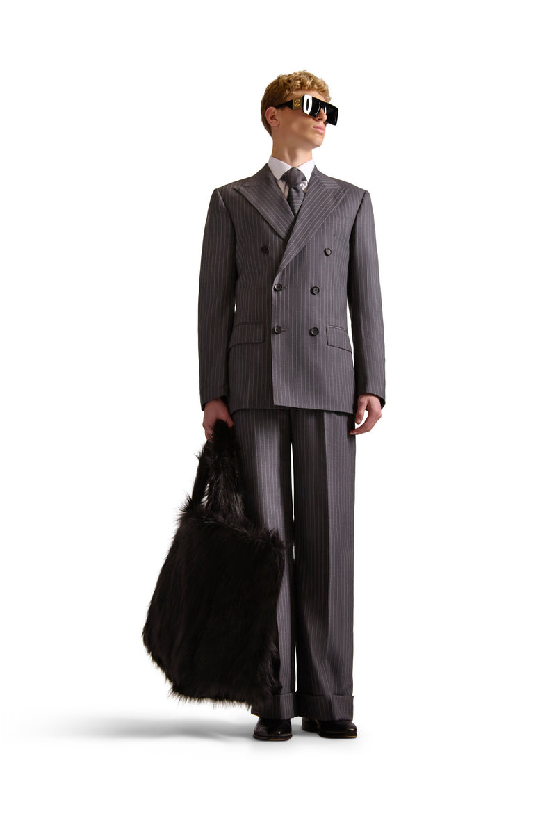 Pinstripe Peak Lapel Double Breasted Blazer