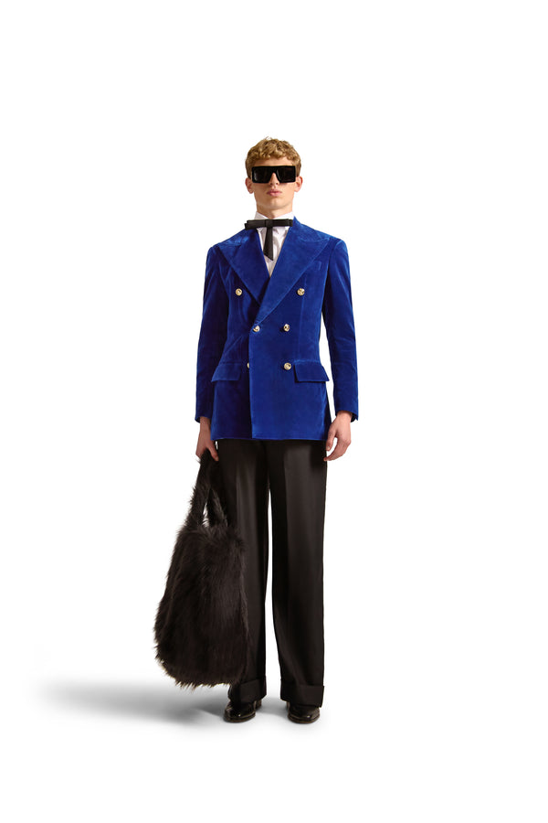 Peak Lapel Double Breasted Velvet Blazer